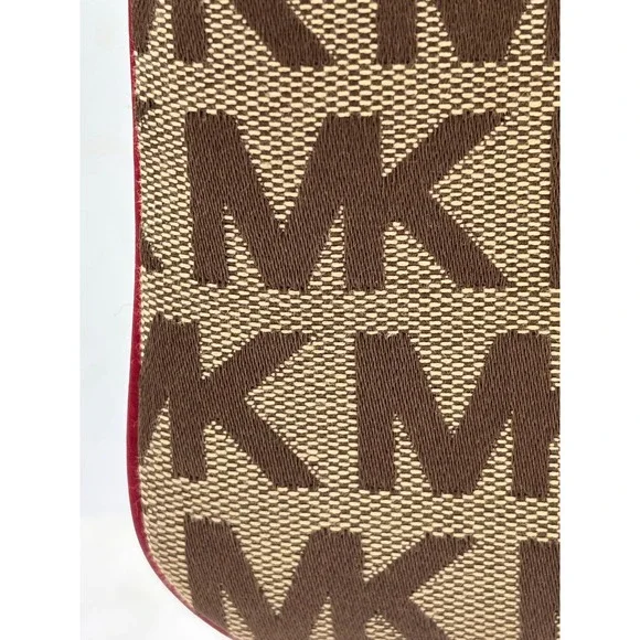 Michael Kors Jacquard Monagram Wristlet‎ Mini Bag Red Leather Signature Lining - Picture 8 of 16